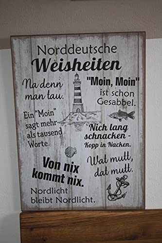 Holzschild Norddeutsche Weisheiten foliert, Weiß/Braun, 36 x 50 cm, Hängetafel