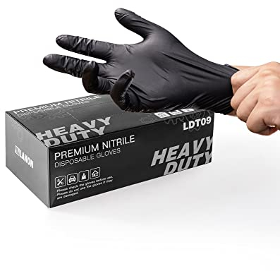 LANON 6 mil Black Nitrile Disposable Gloves, 3x Thicker Heavy-Duty Gloves, Food Grade, Powder-Free, Latex-Free, Textured Fingertips, EN 374, Large(Pack of 100)