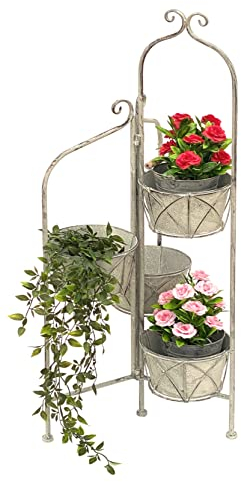 DanDiBo Blumentreppe Innen Metall Weiß Grau 100 cm Blumenständer mit 4 Töpfe 96128 Blumenständer Blumensäule Pflanzenständer Balkon Vintage
