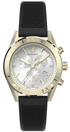 Versace Herren Armbanduhr V-Chrono 45 mm Chronograph, Datumsfenster Armband Silikon VEHB00919