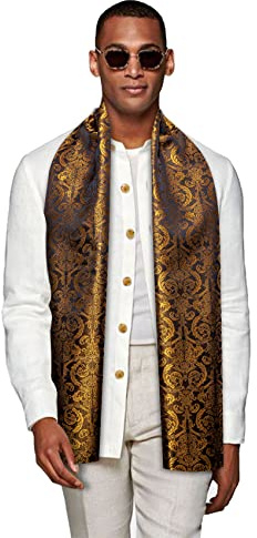 YOHOWA Gold Black Scarf for Men Floral Silk Lightweight Feeling Soft Scarves Neckerchief Wraps Fashion Gift