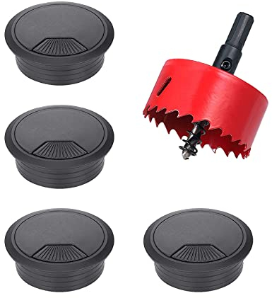 4 Stück Schreibtisch Kabeldurchführung,60mm Kabelloch für Schreibtisch mit Lochsäge,Kabelführung zum Eindrücken,Lochabdeckung Kabelloch für Schreibtisch(Schwarz)