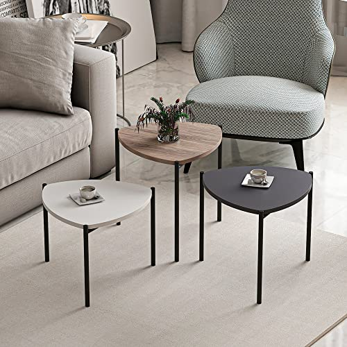 [en.casa] Couchtisch Glamsbjerg Beistelltisch 3er Set Wohnzimmertisch Tisch rund Eiche Anthrazit Weiß Sofatisch