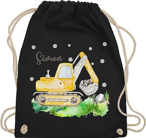 Turnbeutel Rucksack - Bagger I Baggerfahrer Geschenk - Unisize - Schwarz - beutel kita name personalisierter sportbeutel für kindergartenkinder jungen baufahrzeug digger stoffrucksack