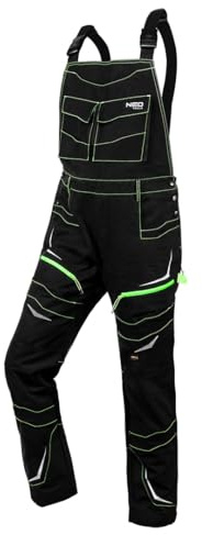 NEO TOOLS Premium PRO Trägerhose, 100% Canvas-Baumwolle, 425 g/m2 | Verstärkung aus Cordura NYCO an Taschen, Knien, Rückseite und Unterseite der Beine