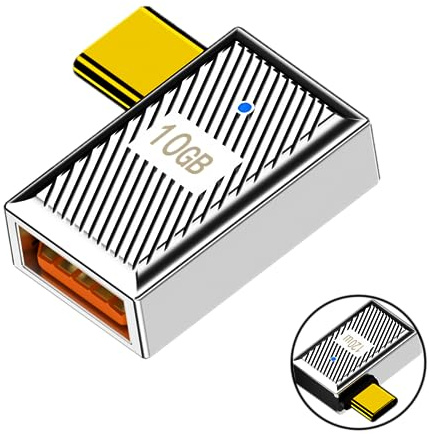 WLGQ Adaptateur USB 3.1 A vers C, type C mâle vers A femelle 120 W charge 10 Gbit/s coque en alliage d'aluminium coude à 90 degrés angle droit