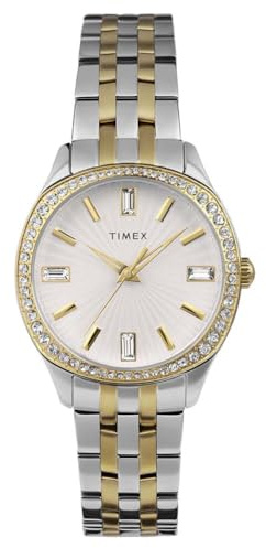 Timex Trend 36 mm damklocka - Tvåfärgat armband i rostfritt stål, silverfärgad urtavla, tvåfärgad boett TW2W17700
