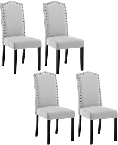 WOLTU 4er Set Esszimmerstühle, Küchenstuhl mit hoher Rückenlehne, Polsterstuhl, Wohnzimmerstuhl, Design Stuhl, mit Massivholzbeinen, gepolstert, Leinen, Hellgrau, BH386hgr-4