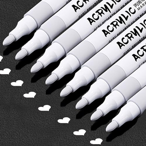 RiyaNed marqueur blanc permanent,8 pièces Feutre Acrylique,Imperméable, séchage rapide, largeur de trait 2 mm, convient pour la pierre, le bois, le verre, la céramique, la toile, les pneus.