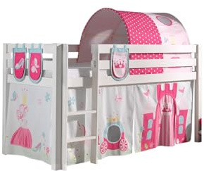 möbelando Spielbett >Pino< in Kiefer massiv weiß lackiert - 210x114x106 (BxHxT)
