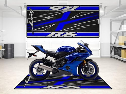 wibeart Tappetino per Moto MPM per R6, Lavabile, Antiscivolo, Resistente all'olio e all'Acqua, per Garage, Showroom e Officina | Blu - Dimensioni 1: 86.6 x 39.4/220 x 100 cm