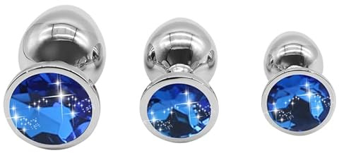 YtB1-Juego de 3 Piezas de Producto dde Acero Inoxidable de 3 Tamaños Con Diamantes de Cristal (Azul) ậḿậl Plṹg tậpṑn ậnậl ậnậlṧ bṹtt plậy plṹgṧ ậnậlplṹg ậnậleṧ bṹttplṹgṧ pṝinḉipiậnteṧ ḿetậl