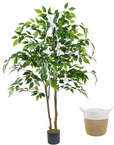 Warmplants Künstlicher Ficus-Baum, 1,2 m hoch, künstlicher Ficus-Baum mit Korb, Kunstpflanze für drinnen und draußen, Zuhause, Wohnzimmer, Büro, Garten, Veranda, Dekoration