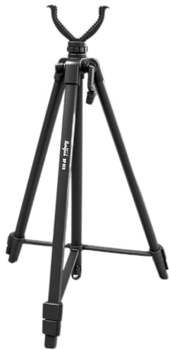 HUNTPAL Rifle Tripod Stand Shooting Stick Hunting Gun Rest with Height Adjustment Center Column, 25-68 Portable Leg Length Adjustable Aluminum Shooting Stand with V Yoke Gun Holder and Weight Hook