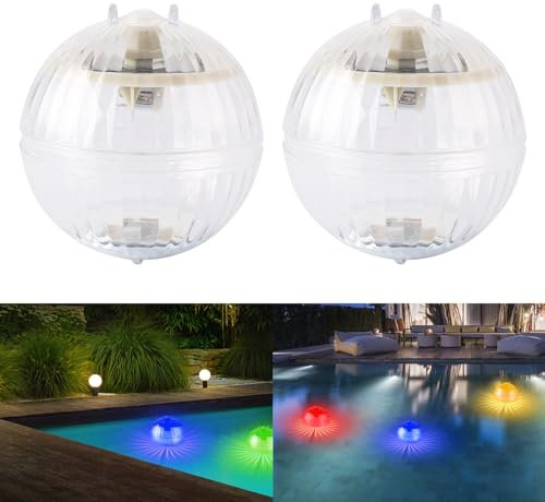 OCCOUMR 2 Luci Solari Galleggianti per Piscine, Luci a LED a Energia Solare, Impermeabile, con 7 Colori che Cambiano il Colore, Impermeabile, per Giardino, Stagno, Accessorio per Piscina