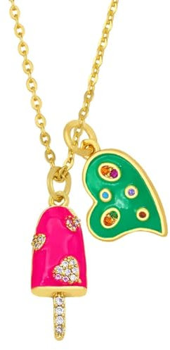 Hameadner Collana Uomo Donna Gioielli Ciondolo Pendente Necklace Collane da Donna Verde-Fucsia