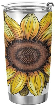 JUMBEAR Vaso de 590 ml, diseño de girasoles brillantes, de acero inoxidable, aislado al vacío, taza de café y agua, doble pared con recubrimiento en polvo, a prueba de derrames, taza térmica para el