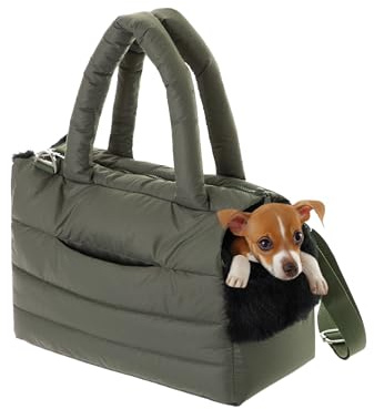 PillowPrim Hundetasche, Welpentasche - Tragetasche für kleinen und mittleren Hund, Katze - M - bis 8 kg, Tasche für unterwegs, Hundetrage mit Karabiner, Dog Carrier, Transporttasche, olivgrün