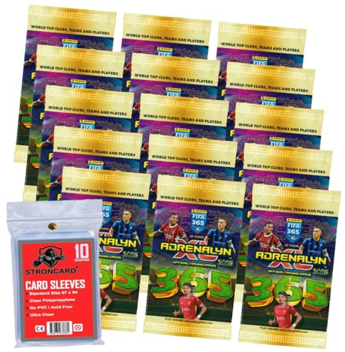 Bundle mit Panini FIFA 365 Karten 2025 - Adrenalyn XL Trading Cards - Exklusive STRONCARD Sammelkarten Hüllen - 15 Booster