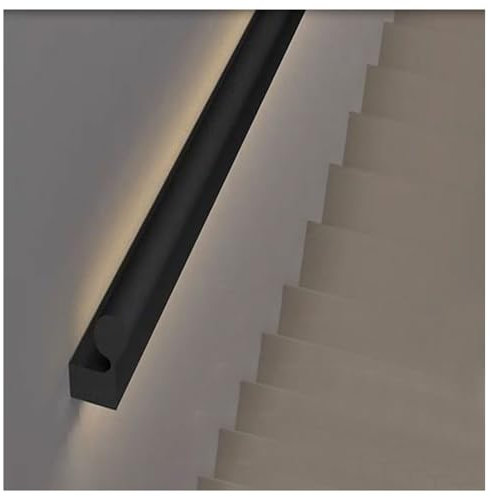 LED Handrail Kit with Staircase Light, Handrail Wall Mounted Aluminum Hand Railings with 2 Flush Endcaps - Modern Lighting for Safety and Style