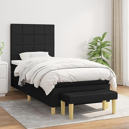 OHOOWOO Boxspringbett mit Matratze Schwarz 90x190 cm Stoff,Bequemes Boxspringbett mit Kopfteil, Matratze und Matratzenauflage – Optimaler Schlafkomfort für Ihr Zuhause