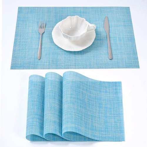Tischsets Abwaschbar - Platzsets aus PVC, rutschfest und Waschbar - Platzdeckchen - Tischunterlage, Platzset, Tischuntersetzer für Esszimmer, Küche und Restaurant (Blau Mix, 4er Set)