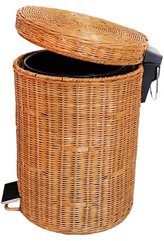 Corbeille à papier poubelle en rotin avec couvercle à pédale, type hôtel, salon, chambre à coucher, corbeille à papier ménagère, poubelle pour la maison, le bureau, la cuisine (couleur : jaune, taille