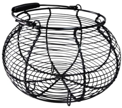 perfk Cesto portauova in filo metallico, cestino per raccogliere le uova, rustico, fattoria, supporto da banco rotondo, contenitore per uova di, Nero