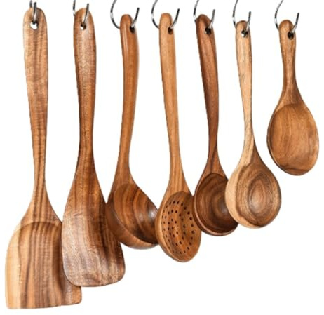 Click Bargain Wooden Untensil 7PC Spatula Set for Cooking, Wooden Utensile Set for Kitchen, Non-Stick Cooking Spoons