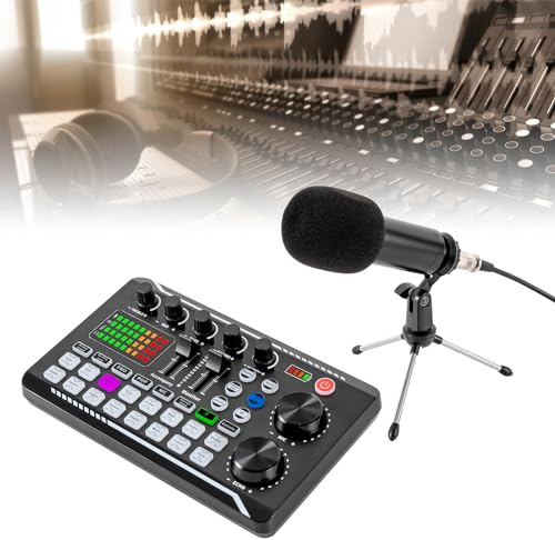 Podcast Mikrofon Set, Audio Mixer Set mit Kondensatormikrofon, Kopfhörer und Live Sound Card, 8 Soundmodi, 16 Soundeffekte, für Aufnahme, Spiele, Podcasts
