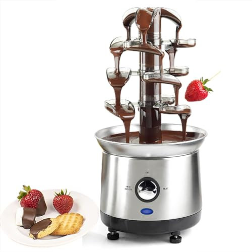 Fuente de fiesta de 4 niveles, máquina eléctrica de fuente de fondue de chocolate, capacidad de 2.5 libras de capacidad de chocolate caliente para queso nacho, salsa, licores, Navidad, boda, fiesta