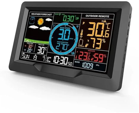 TIEOAXFT Estación meteorológica Digital Profesional multifunción FJ3390A Reloj de pronóstico meteorológico inalámbrico Temperatura Velocidad del Viento Detección de Lluvia