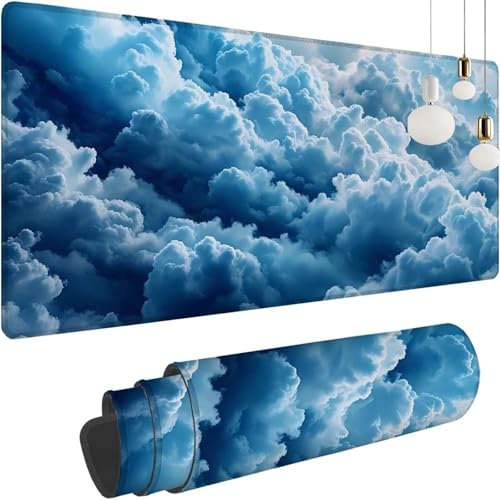 Bleu Nuages Gaming Tapis de Souris XXL, 1000x600x3mm Clavier Souris Gamer Tapis Bureau avec Base Anti-Dérapage, Améliore la Précision et la Vitesse, Mouse Pad Imperméable pour Maison, Le Bureau Z-293