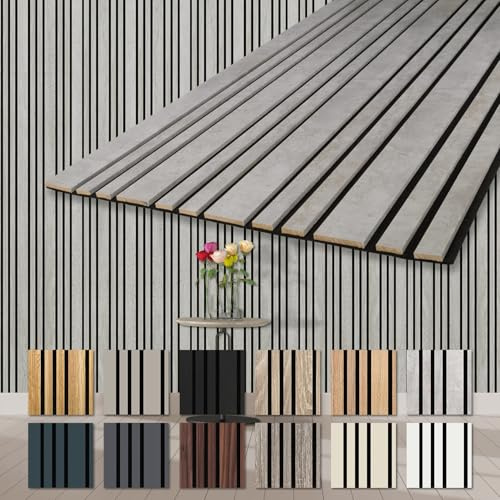 HEXIM Akustikpaneele 6 Stück 278x60cm Holz Mila - flexible Holzpaneele Platten Wandpaneele Wanddeko Kombipaneel Wandverkleidung Schalldämmung Akustikfilz grau (10.02m² Chicago Concrete)