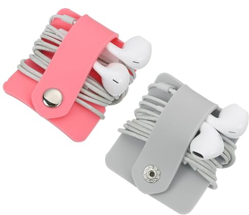 sourcing map 2pcs Earbuds Holder Case, Earphone Wrap Headphone Case Cord Manager Cable Organizer Winder, Pink, Grey