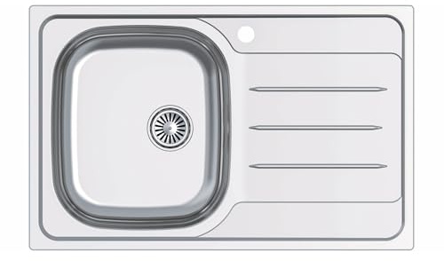 Cata CDL-1 ED Fregadero Sobre Encimera 79 x 50 cm, Cubeta Cuadrada con Escurridor, Válvula Canasta 3 1/2”, Mueble Mínimo 45 cm, Acero Inoxidable