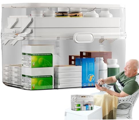 Caja de almacenamiento de medicamentos grandes de 3 niveles - Contenedores de medicamentos | Organizador de pastillas | Organizador del gabinete de medicamentos para el hogar | Cajas de soporte de tab