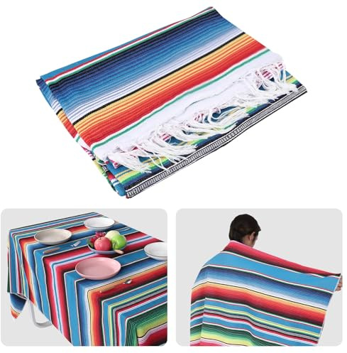 Happysnow Mexikanische Decke Sarape Picknick Decke ÜBerwurf Tisch Decke Heiß Stange für Yoga Party, 120X180Cm