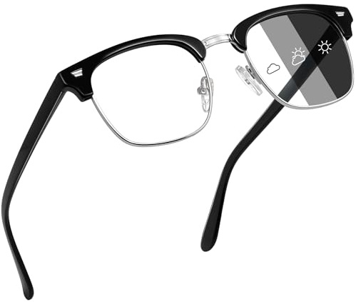 Joopin Occhiali Anti Luce Blu Uomo Donna Quadrati Mezza Montatura Occhiali da Vista Trasparenti Fotocromatici Lenti Riposo Blue Light Blocking Glasses per Gaming Computer (Nero Lucido)