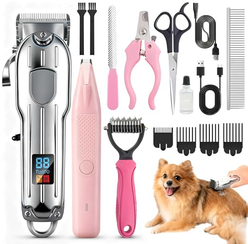 Silenziosa Tosatrice per Cani e Gatti, Tosatrice per Cani Professionale, Tosatrices per Cani on Display LED Wireless Ricaricabile, Kit Toelettatura Animale per Corpo, Zampe, Occhi, Orecchie e Viso