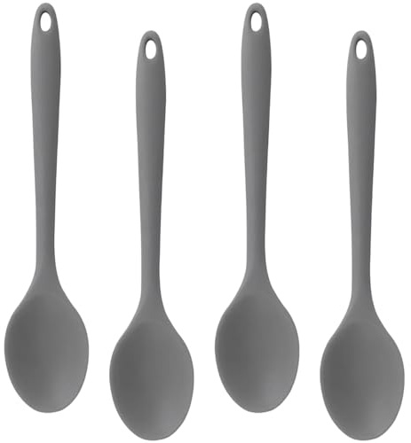 Silicone Spoons for Cooking, 4 Pack Serving Spoons Large, Heat Resistant Kitchen Utensils for Mixing, Stirring and Baking, Grey
