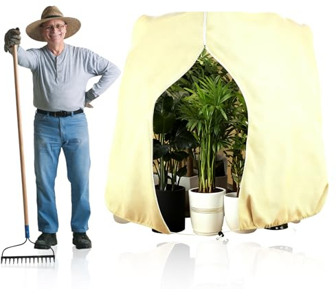 Tela no tejida para plantas, 180 x 120 cm, 70 g/m², tela anticongelante para plantas, tejido no tejido reutilizable con cremallera y cordón, protección invernal para palmeras, aceitunas, heladas