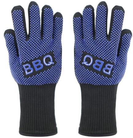 Gettimore BBQ Handschuhe Hitzebeständig 500°C, Silikon Rutschfester Griff zum Grillen und Backen, 32cm Länge mit Doppelschichtigem Schutz, 1 Paar Blau