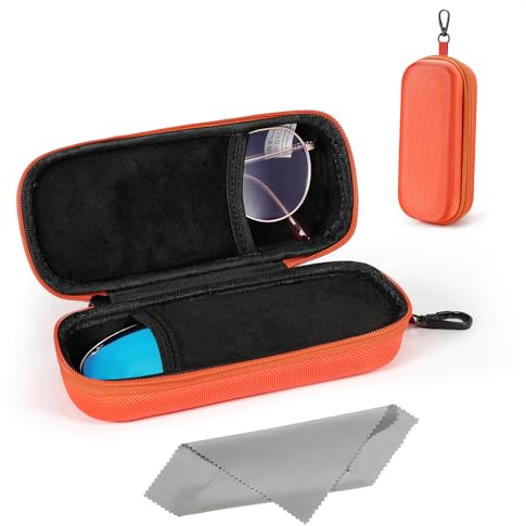 MoKo Custodia Doppia per Occhiali, Custodia Rigida Biforcata per Occhiali, Organizzatore Portatile da Viaggio per Occhiali da Sole con Chiusura a Zip, Scatola per Riporre Occhiali, Arancione