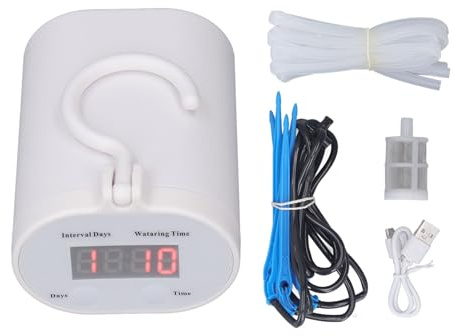 Kit di irrigazione a goccia automatico fai da te, sistema di irrigazione interno per piante in vaso, piante da interno, sistema di auto-irrigazione con timer, bianco (supporta 4 cipria)
