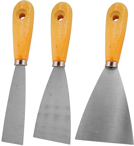 G4GADGET Juego de 3 herramientas de raspador de papel tapiz y pintura – Raspadores de hoja de metal de 1, 2 y 3 pulgadas con mango de madera, herramienta de eliminación de pintura para pelar papel