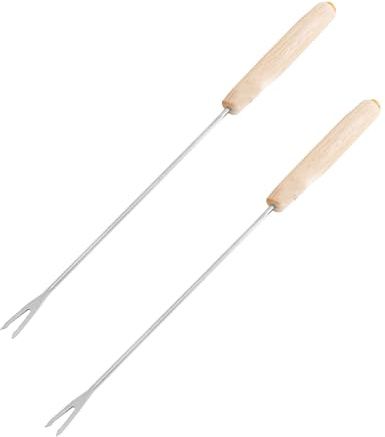 Fabater Tenedores para Fondue de Acero Inoxidable, Paquete de 2 Palitos para Fondue de Queso con de Madera Resistente Al Calor, Ideal para Fuente de Chocolate, Malvaviscos Asados,