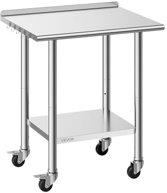 VEVOR Tavolo da Lavoro per Cucina in Acciaio Inox Carico 204 kg, Tavolo per Preparazione da Cucina 762 x 610 x 894 mm con Ruote Alzatina 30 mm, Ripiano Sotto Portaoggetti 168 kg, Ristorante, Hotel