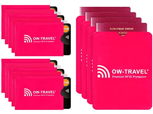 OW-Travel RFID Blocker Kartenhülle 10 + Reisepasshülle 4, TÜV geprüft | EC Karten Schutzhülle, NFC Schutzhülle EC Karte, Kreditkartenetui RFID Schutz, Bankomatkarten Hülle, Kartenschutz für Reise