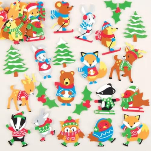 Baker Ross AV453 Winterwald Moosgummi Sticker, 120er-Pack, Schaumstoff Aufkleber für Bastelarbeiten und Dekoration